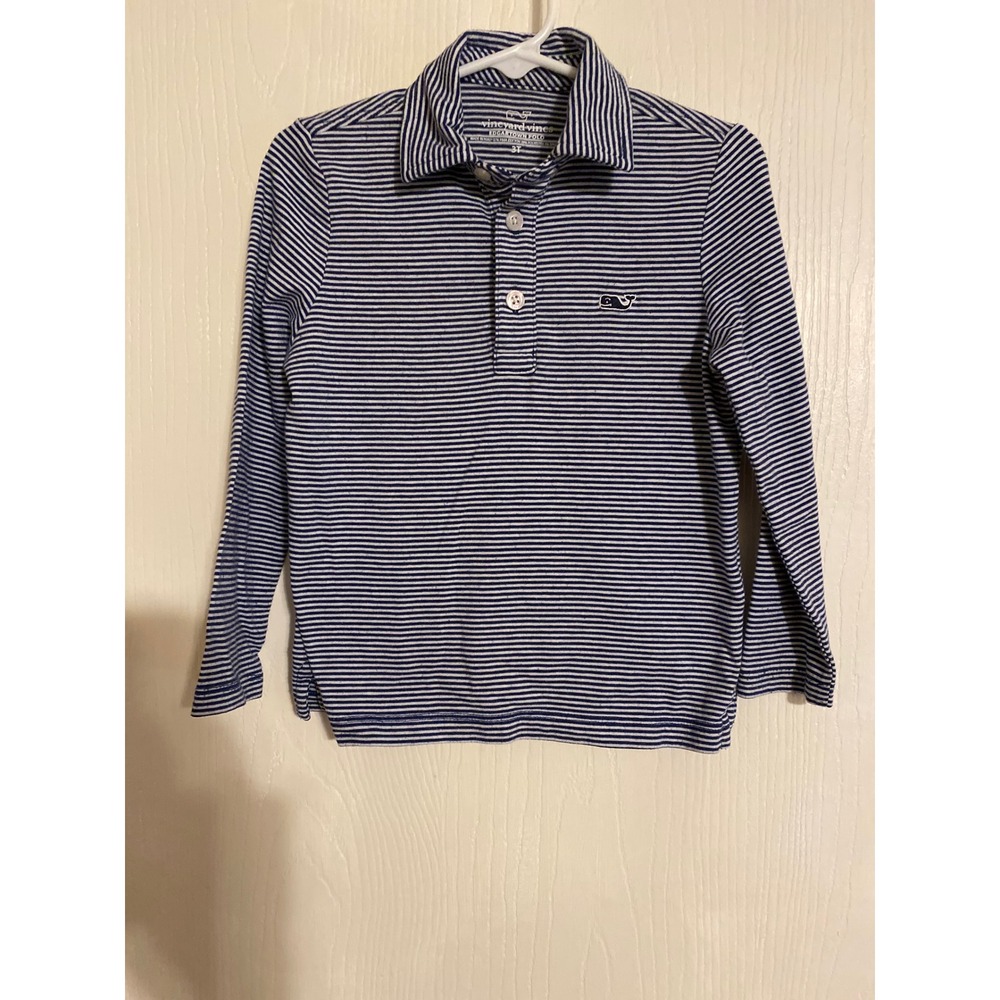 Vineyard Vines Boys Edgartown Polo Shirt Navy White Stripe Long Sleeve 3T
0267